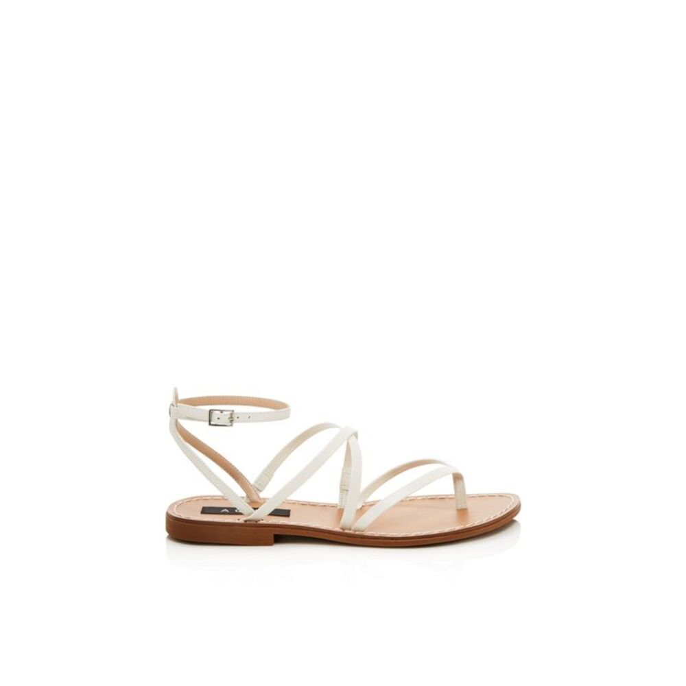 AQUA Womens White Strappy Sand Round Toe Block Heel Leather Thong Sandals 9 M